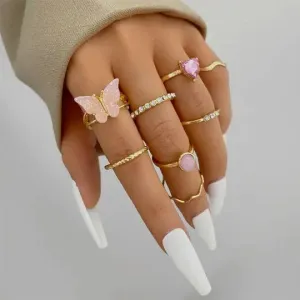 Geometric Hemp Rings Set