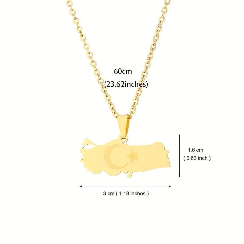 Geometric Map Pendant Necklace Stainless Steel Clavicle Chain