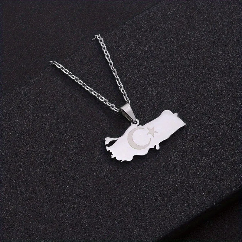 Geometric Map Pendant Necklace Stainless Steel Clavicle Chain