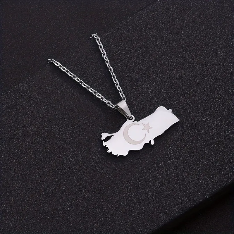 Geometric Map Pendant Necklace Stainless Steel Clavicle Chain
