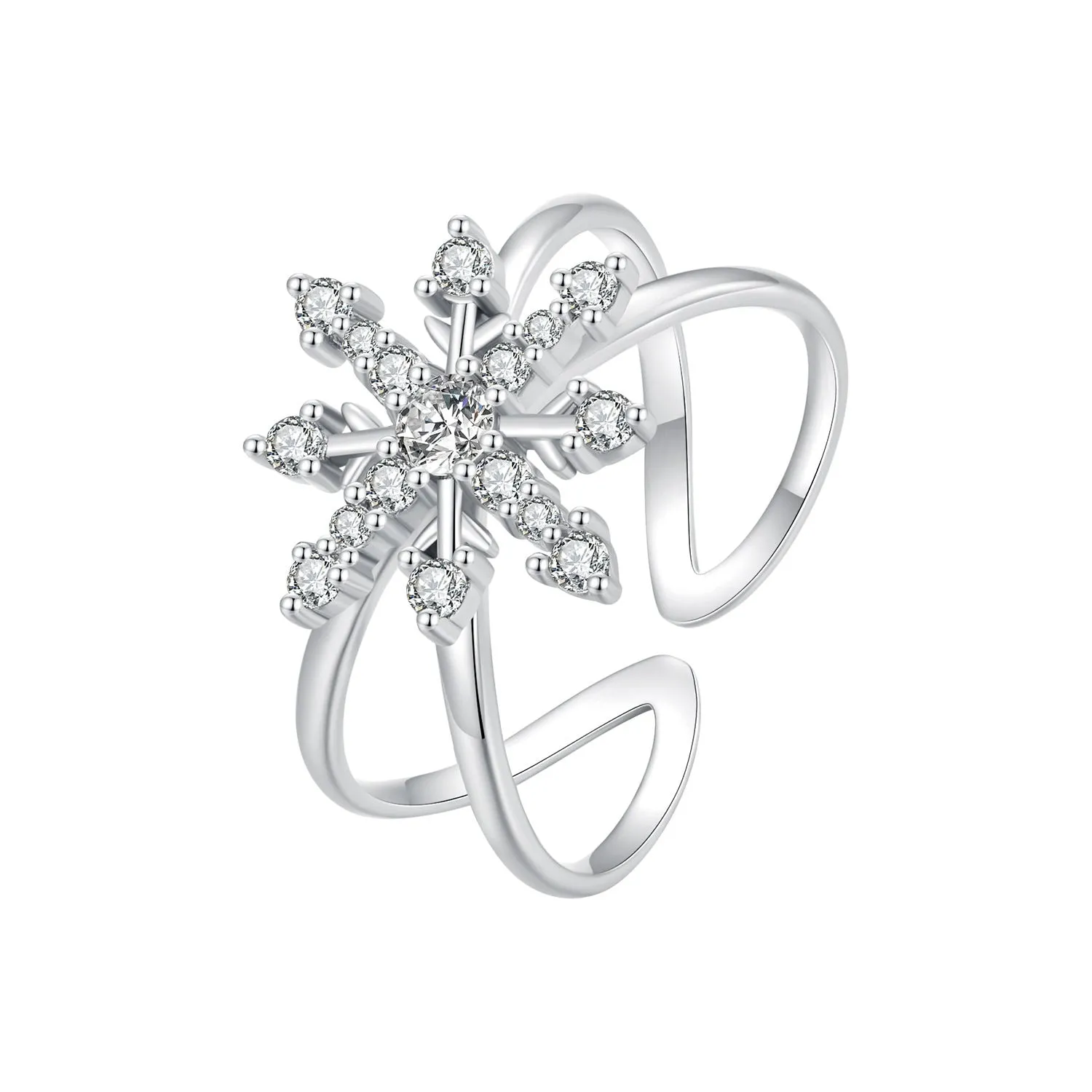 Geometric Snowflake Open Ring