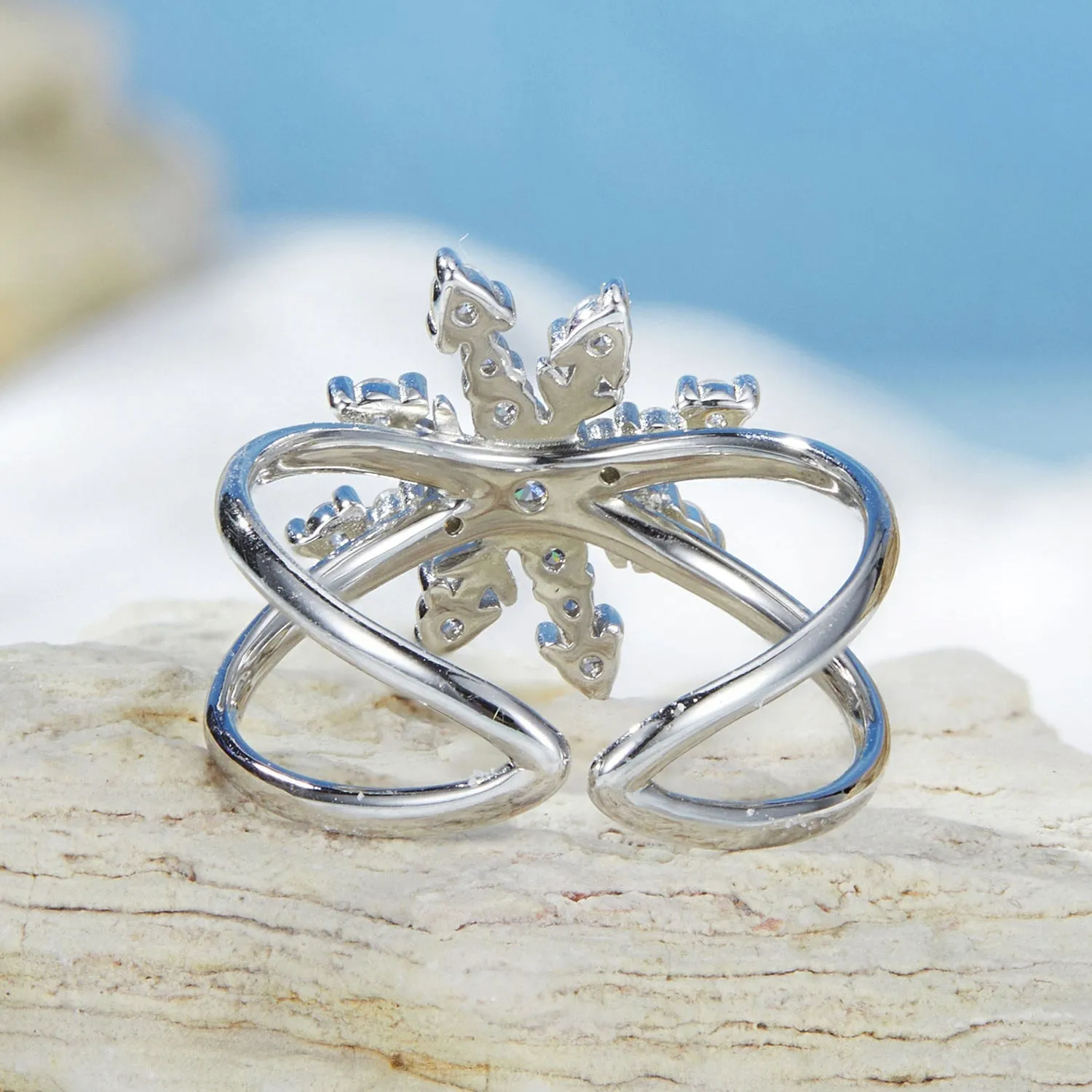 Geometric Snowflake Open Ring