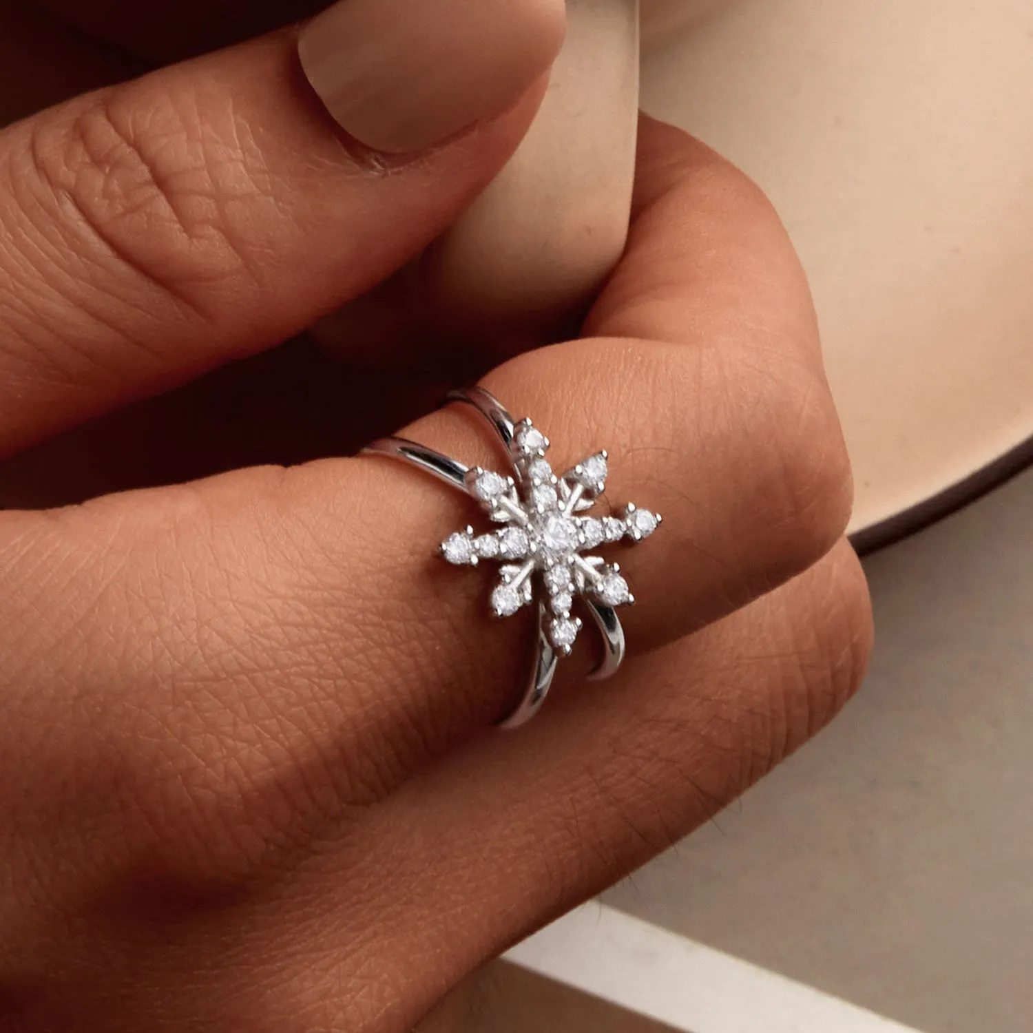 Geometric Snowflake Open Ring