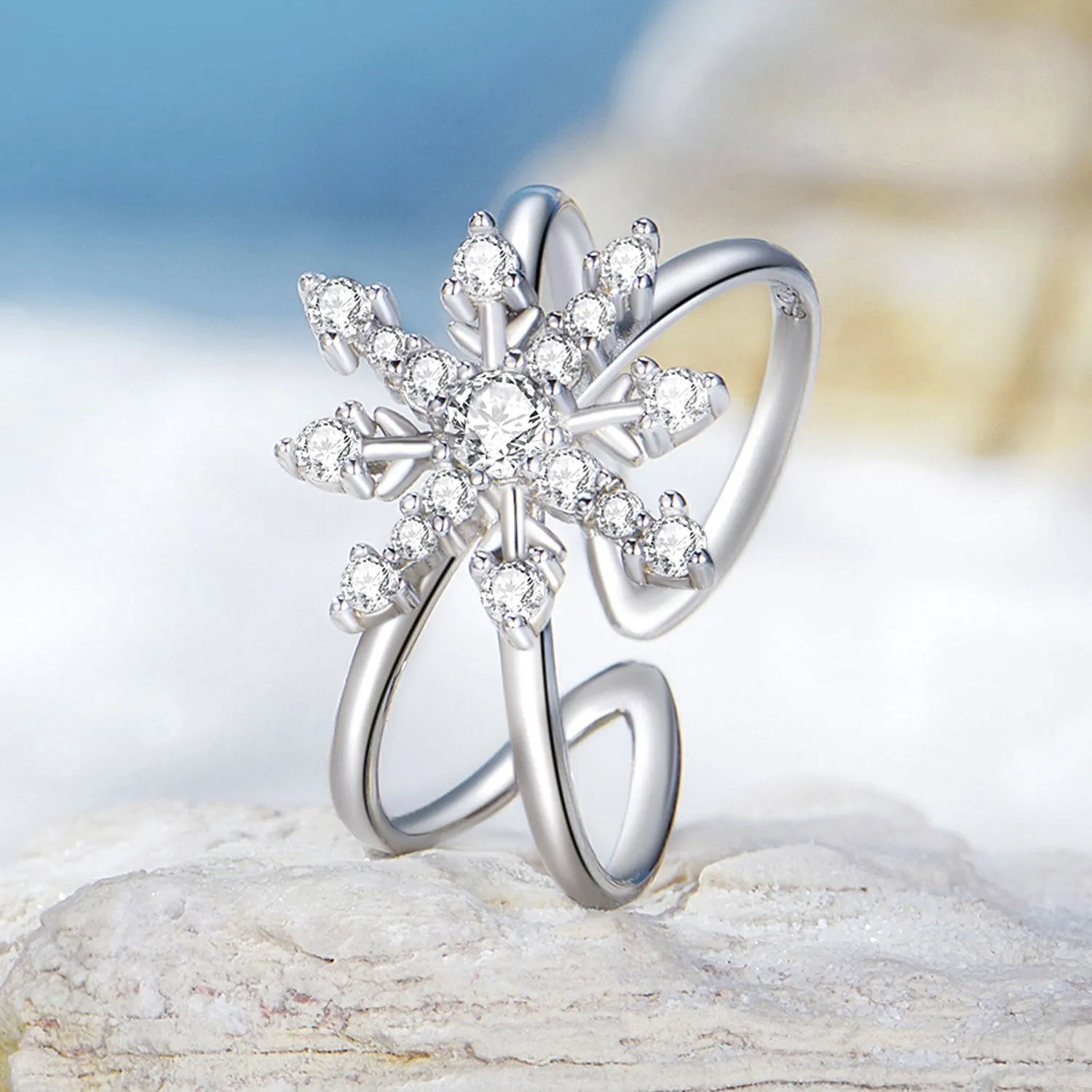 Geometric Snowflake Open Ring