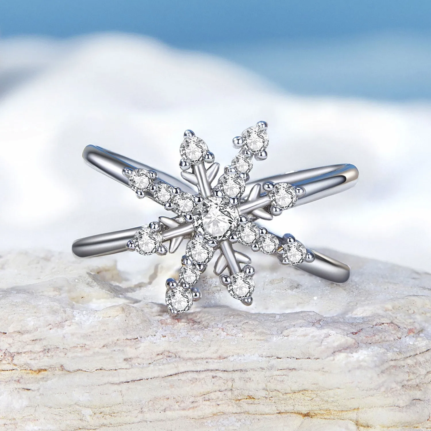 Geometric Snowflake Open Ring