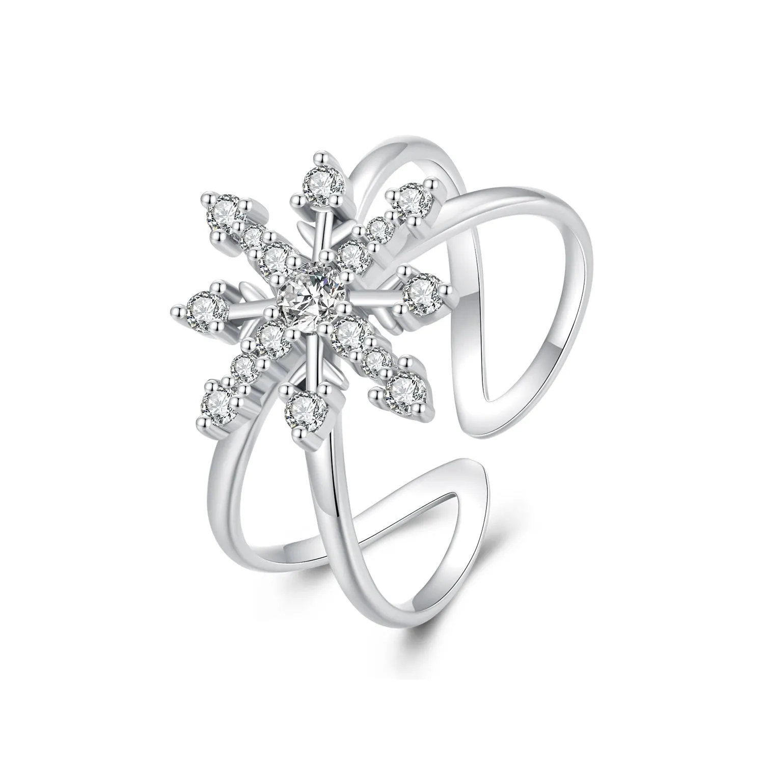 Geometric Snowflake Open Ring