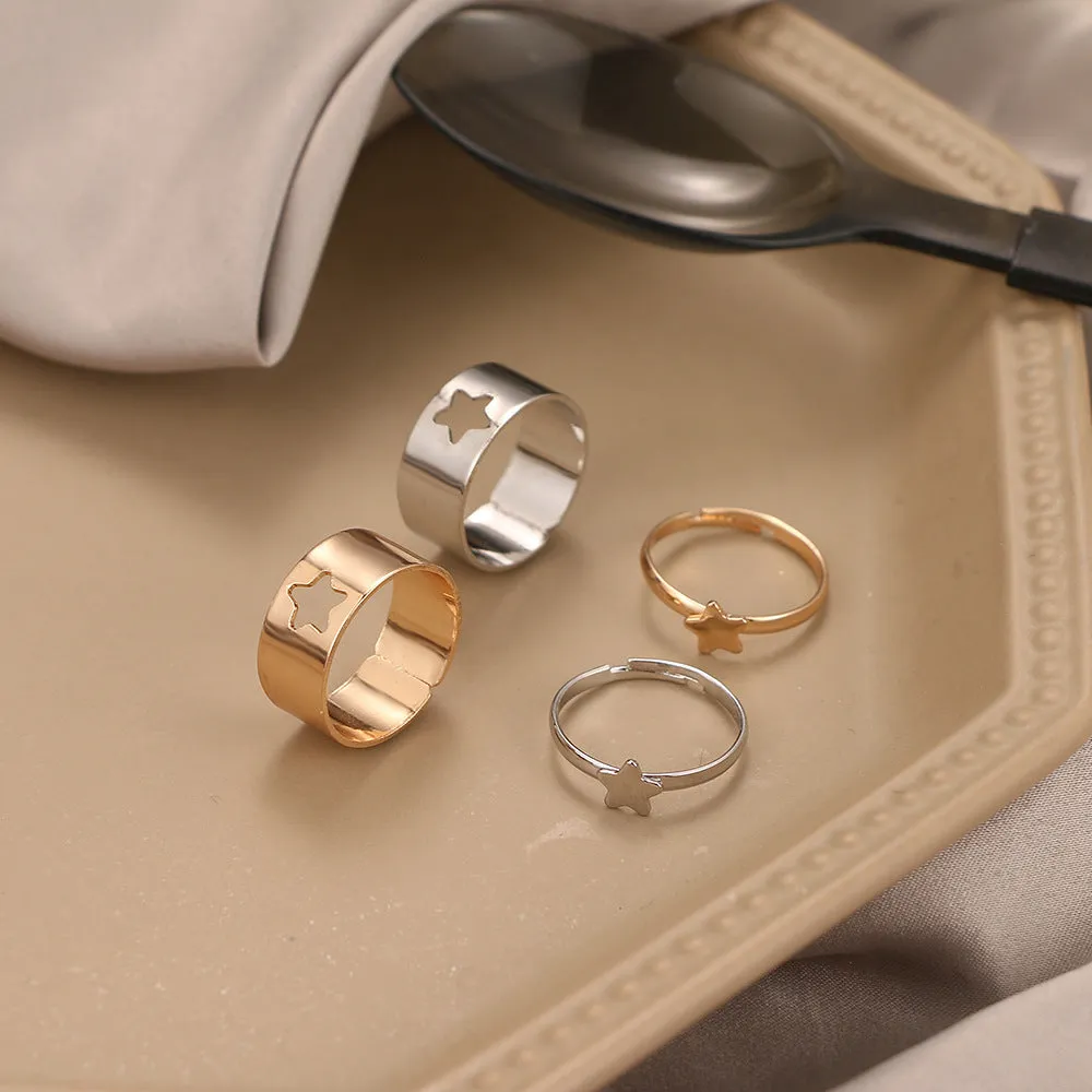 Geometric Star Moon Couple Ring Punk Style