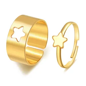 Geometric Star Moon Couple Ring Punk Style