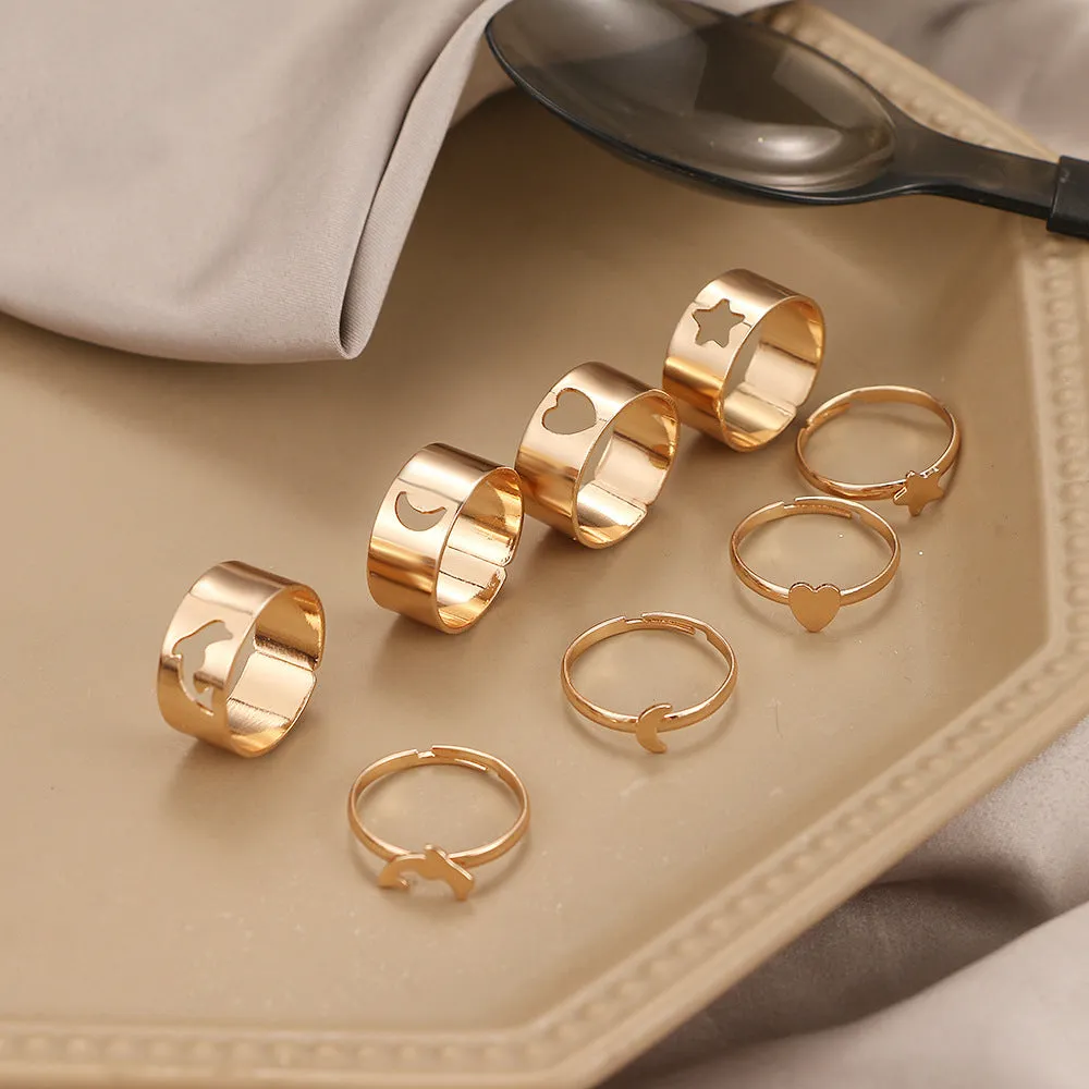Geometric Star Moon Couple Ring Punk Style