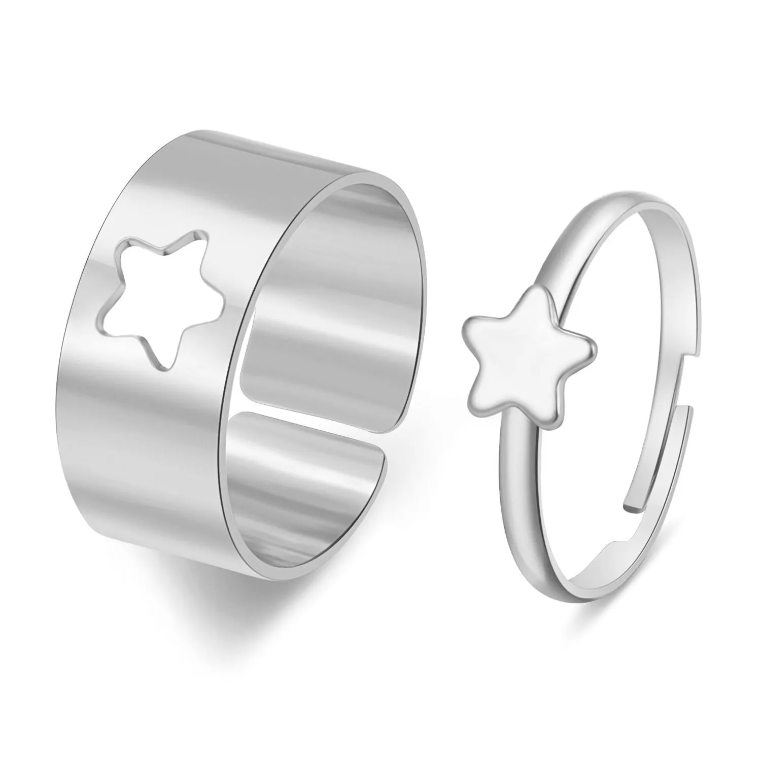 Geometric Star Moon Couple Ring Punk Style