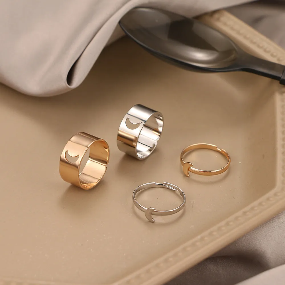 Geometric Star Moon Couple Ring Punk Style