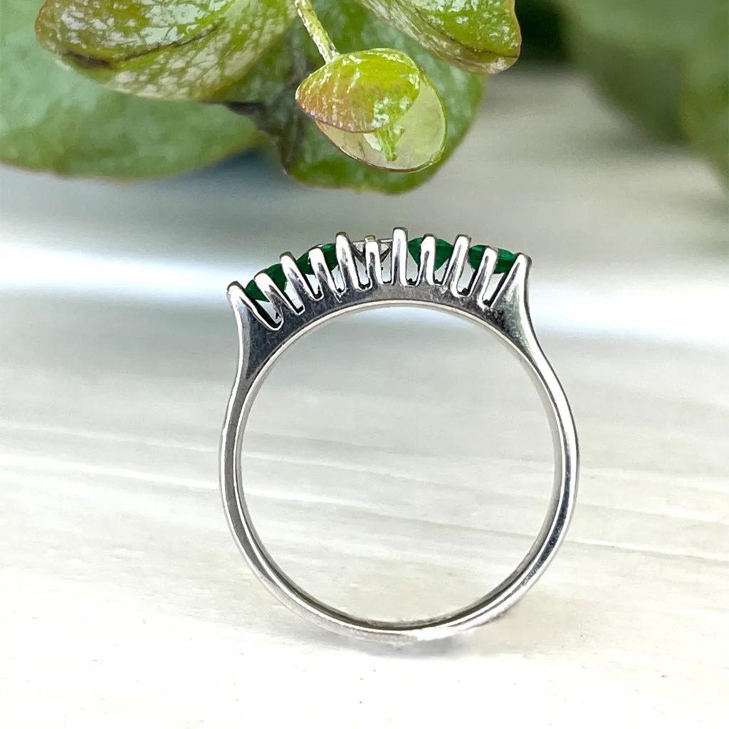 Geometric White Gold Bar Four Emerald, White Diamond Ring