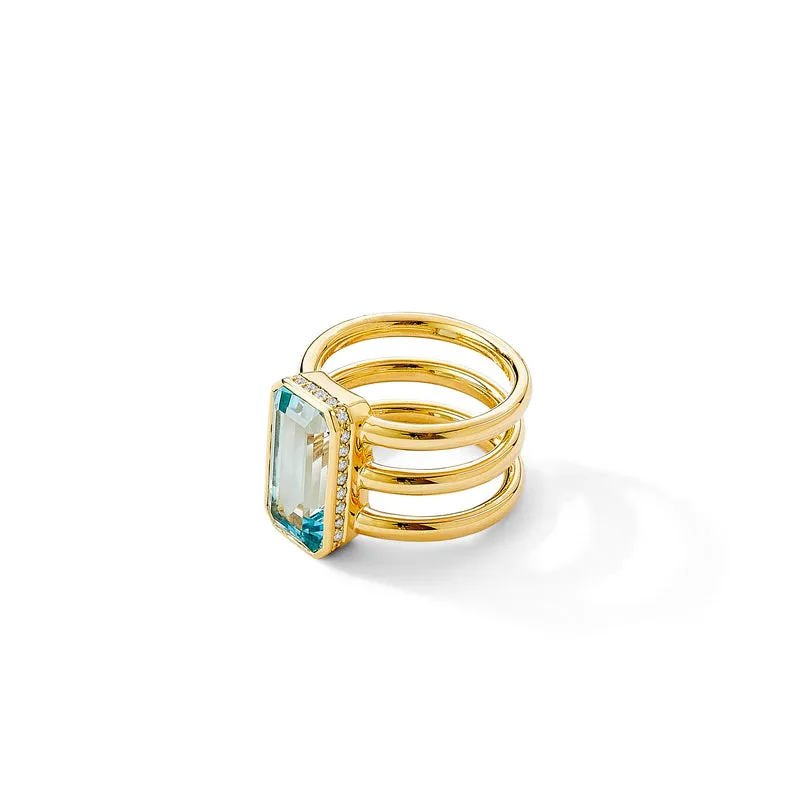 Geometrix 18K Yellow Gold Blue Topaz Diamond Ring