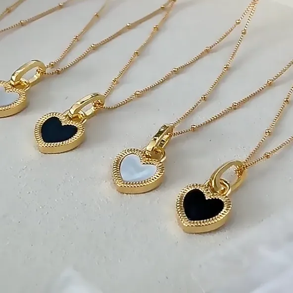 Gia B/W Double Sided Heart Pendant Necklace