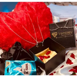Gift Box of Couple Heart Ring, Astronaut Pendant and Ball Bracelet