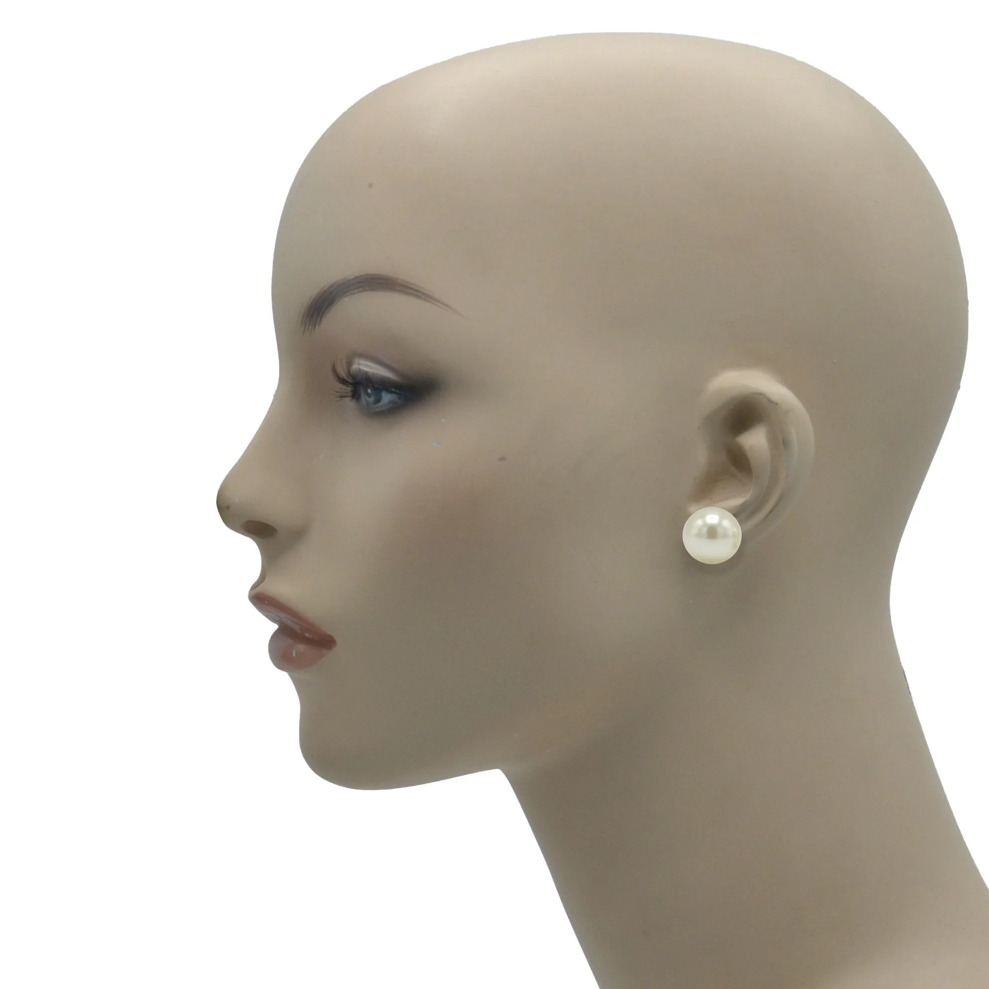 Gold 14mm Cream Pearl Stud Earring#HNE90895-14MMGDCM(MD14)