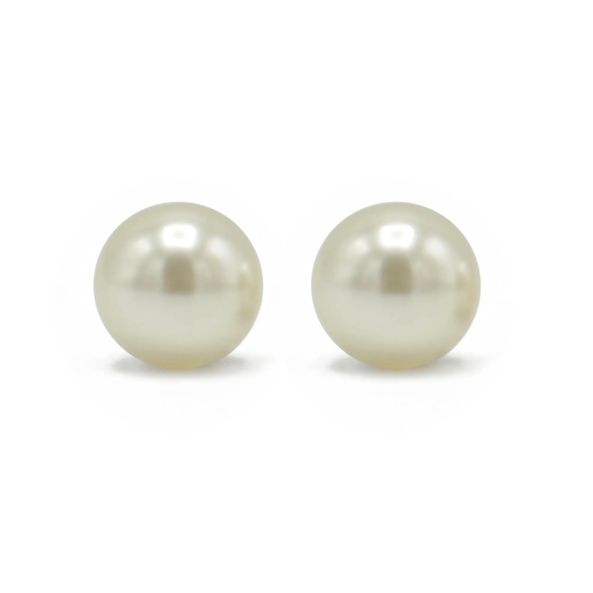 Gold 14mm Cream Pearl Stud Earring#HNE90895-14MMGDCM(MD14)