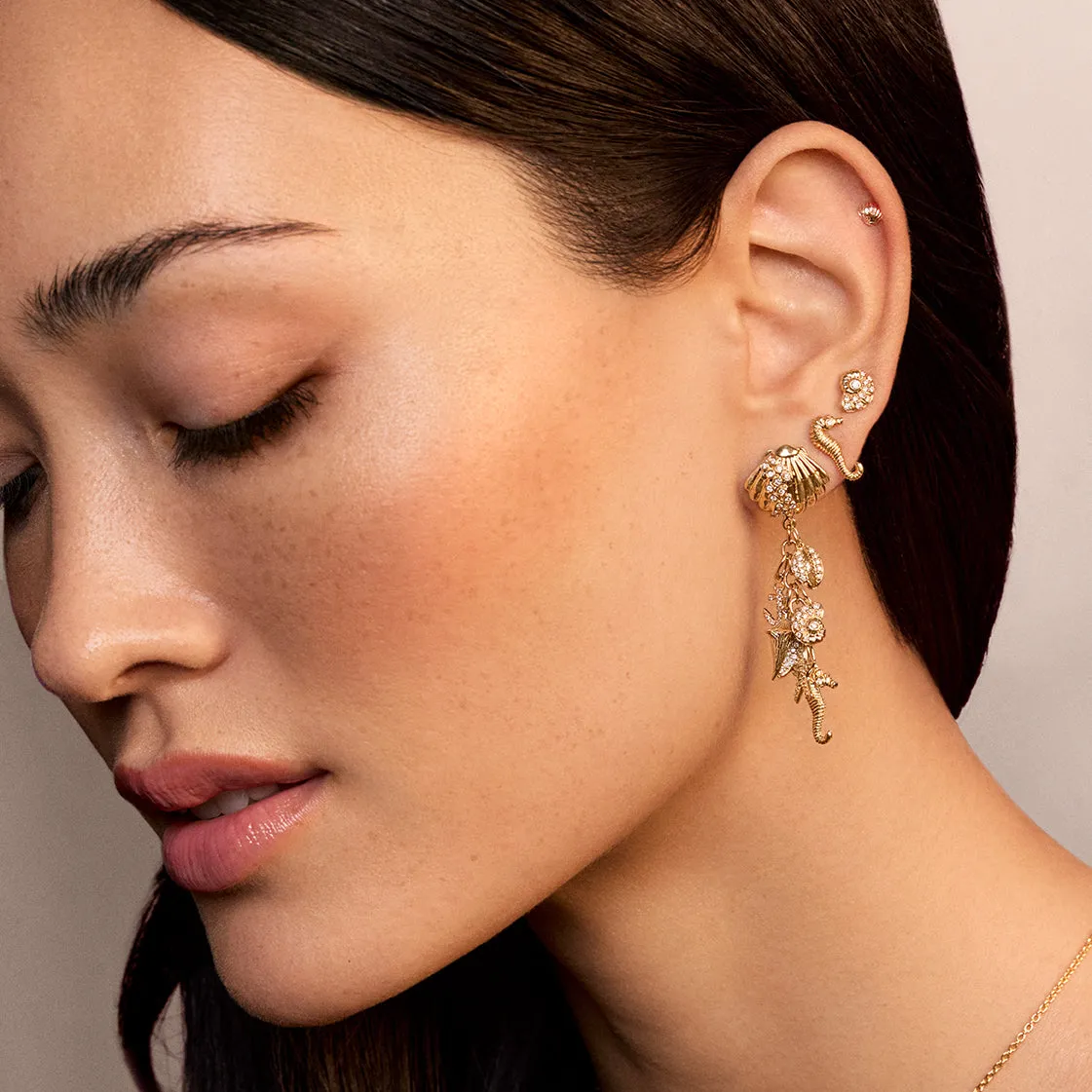 Gold & Diamond Nautilus Shell Stud