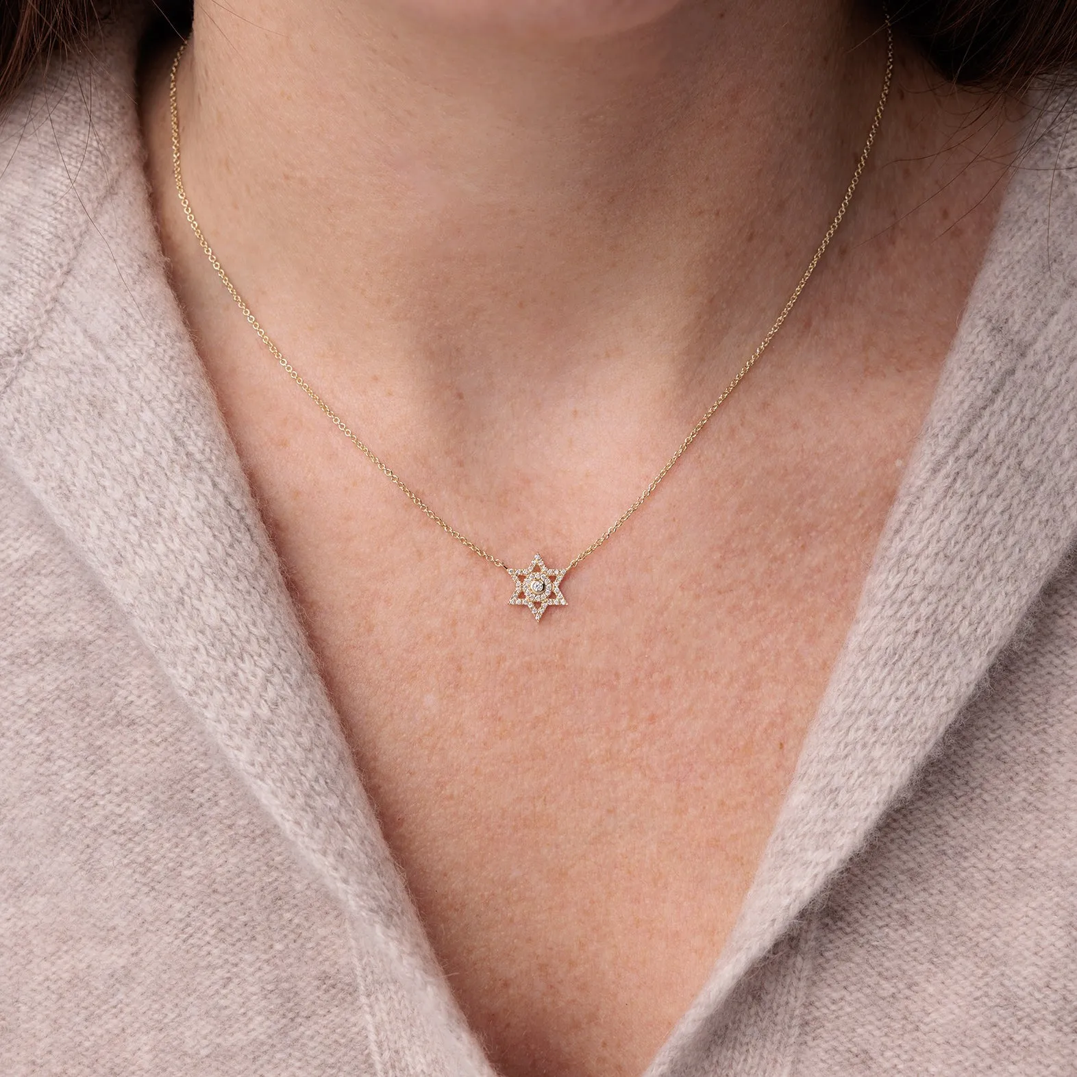 Gold & Diamond Star of David Necklace