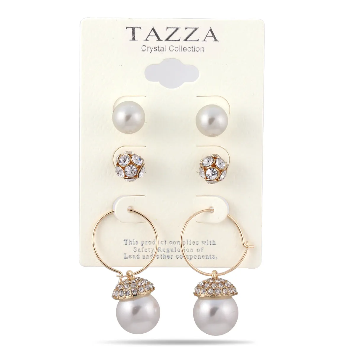 GOLD AND CRYSTAL SET OF 3 PEARL EARRING #SQ2017062(SG17)