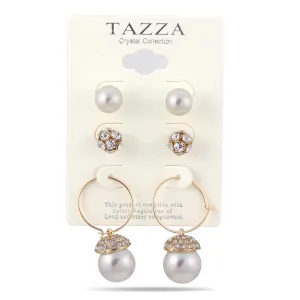 GOLD AND CRYSTAL SET OF 3 PEARL EARRING #SQ2017062(SG17)