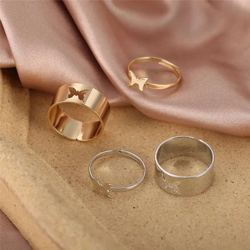 Gold Color Rings Set for Women Girls Punk Geometric Simple Finger Rings Trend Jewelry