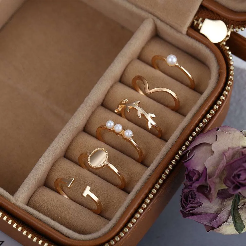 Gold Color Rings Set for Women Girls Punk Geometric Simple Finger Rings Trend Jewelry