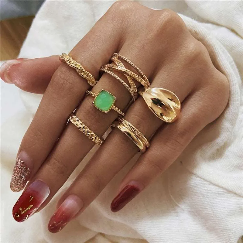 Gold Color Rings Set for Women Girls Punk Geometric Simple Finger Rings Trend Jewelry