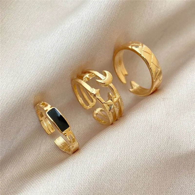 Gold Color Rings Set for Women Girls Punk Geometric Simple Finger Rings Trend Jewelry