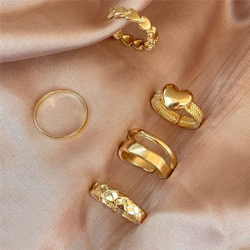 Gold Color Rings Set for Women Girls Punk Geometric Simple Finger Rings Trend Jewelry