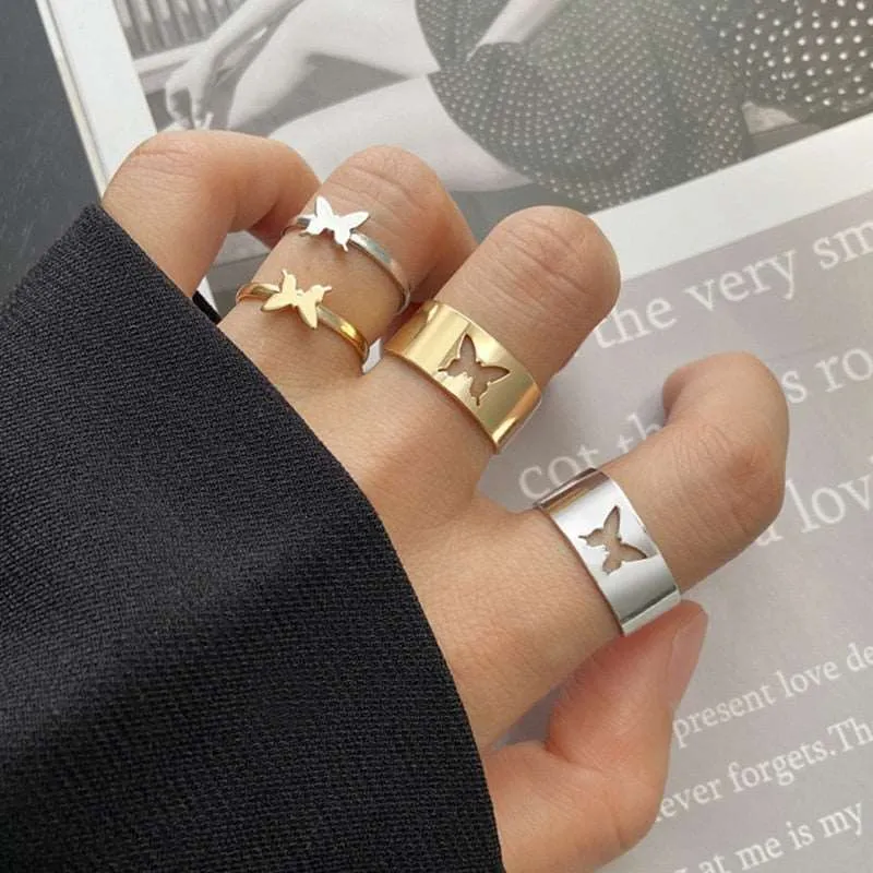 Gold Color Rings Set for Women Girls Punk Geometric Simple Finger Rings Trend Jewelry