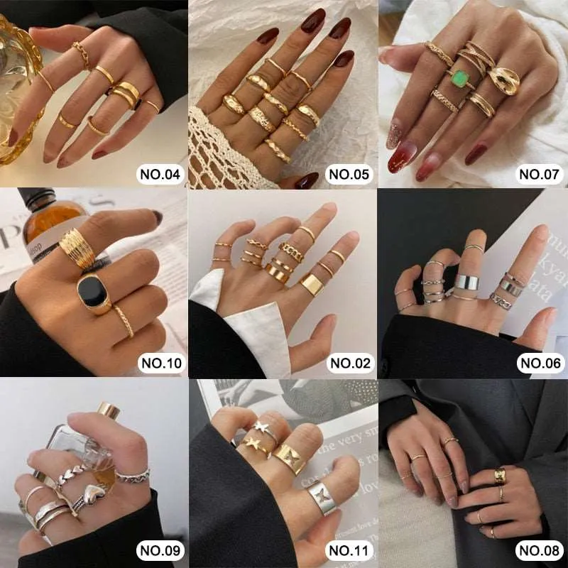 Gold Color Rings Set for Women Girls Punk Geometric Simple Finger Rings Trend Jewelry