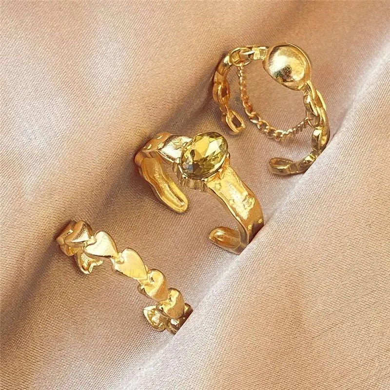Gold Color Rings Set for Women Girls Punk Geometric Simple Finger Rings Trend Jewelry