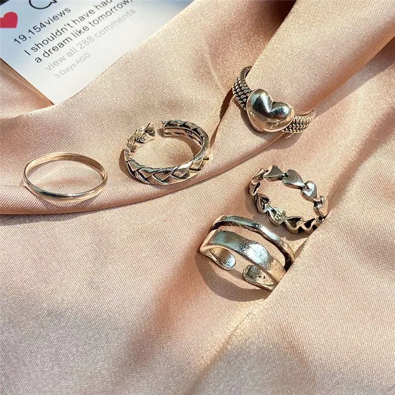Gold Color Rings Set for Women Girls Punk Geometric Simple Finger Rings Trend Jewelry