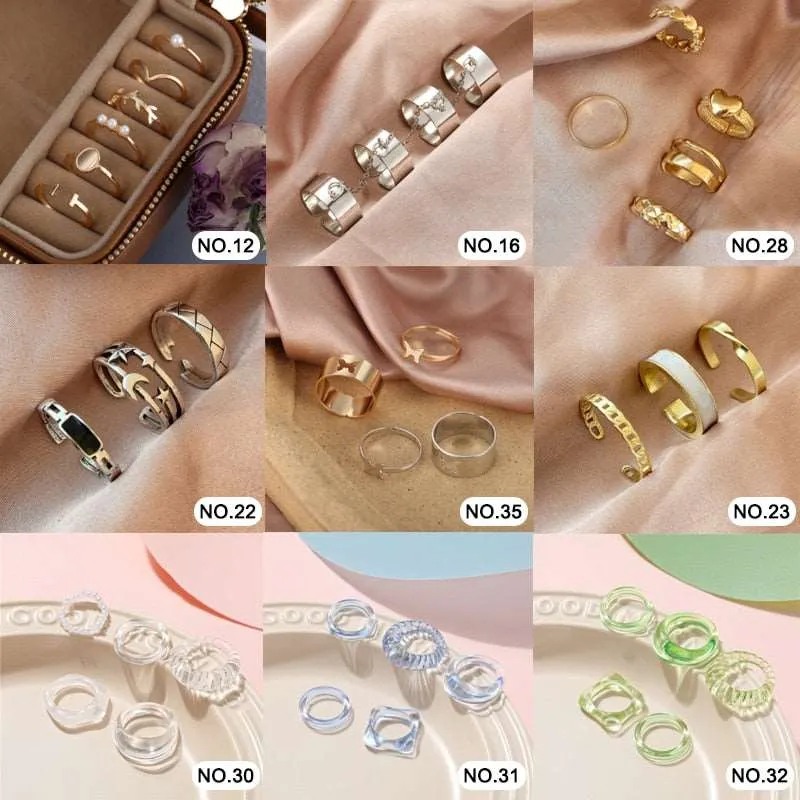 Gold Color Rings Set for Women Girls Punk Geometric Simple Finger Rings Trend Jewelry