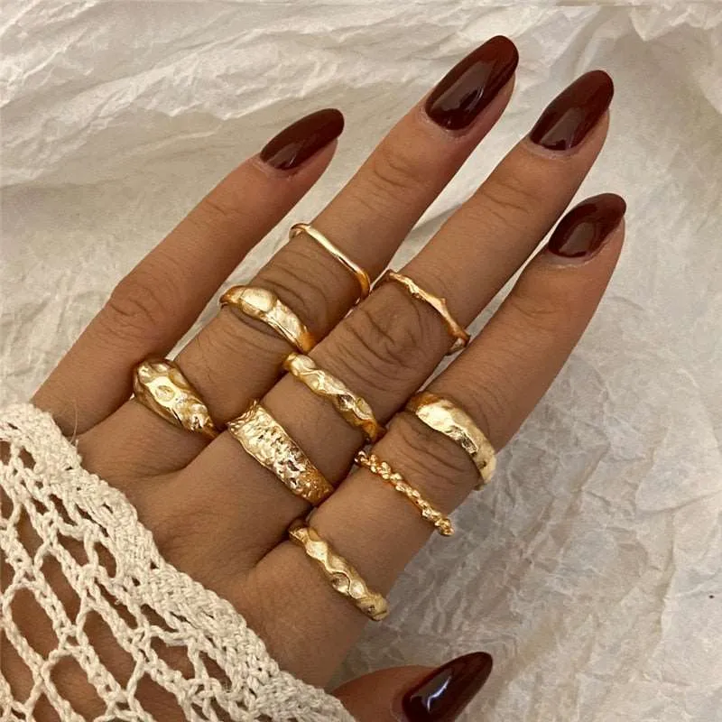 Gold Color Rings Set for Women Girls Punk Geometric Simple Finger Rings Trend Jewelry