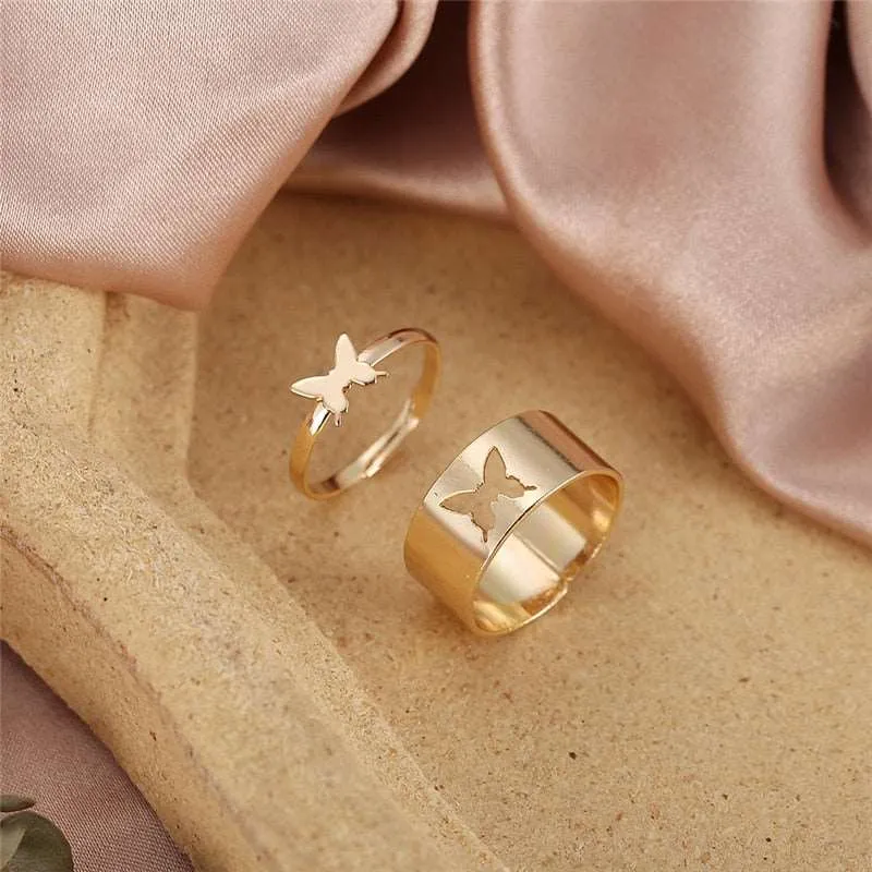Gold Color Rings Set for Women Girls Punk Geometric Simple Finger Rings Trend Jewelry