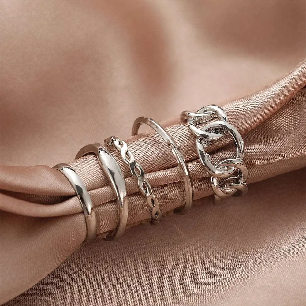 Gold Color Rings Set for Women Girls Punk Geometric Simple Finger Rings Trend Jewelry