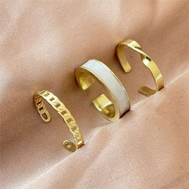 Gold Color Rings Set for Women Girls Punk Geometric Simple Finger Rings Trend Jewelry