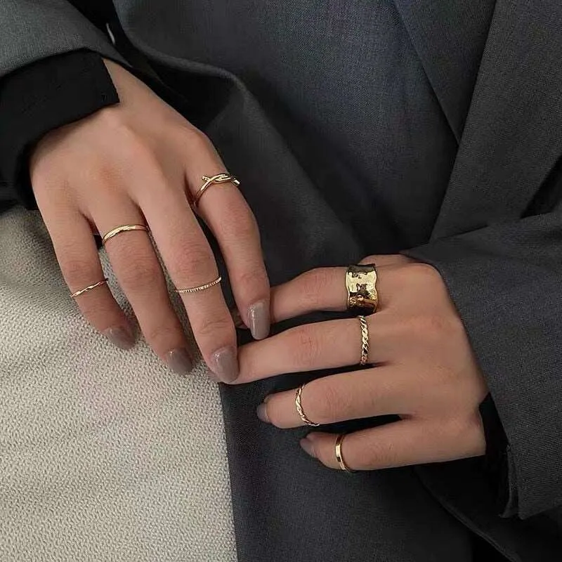 Gold Color Rings Set for Women Girls Punk Geometric Simple Finger Rings Trend Jewelry