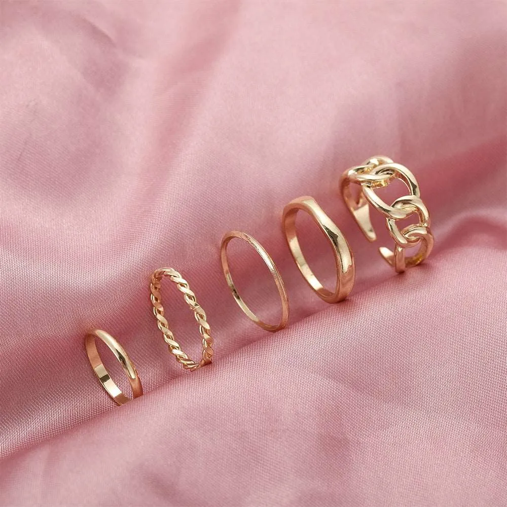 Gold Color Rings Set for Women Girls Punk Geometric Simple Finger Rings Trend Jewelry