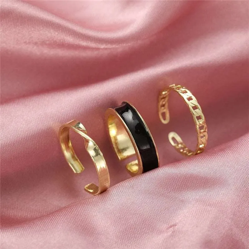 Gold Color Rings Set for Women Girls Punk Geometric Simple Finger Rings Trend Jewelry