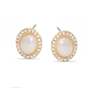 GOLD CRYSTAL OVAL PEARL STUD EARRING #SQ121911G(NA15)