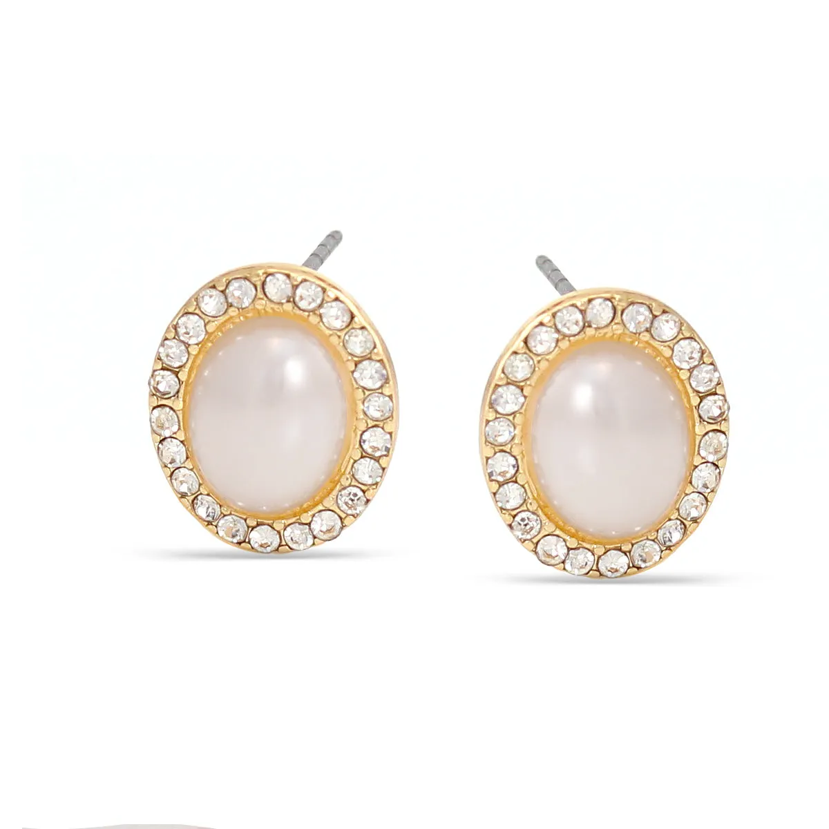 GOLD CRYSTAL OVAL PEARL STUD EARRING #SQ121911G(NA15)