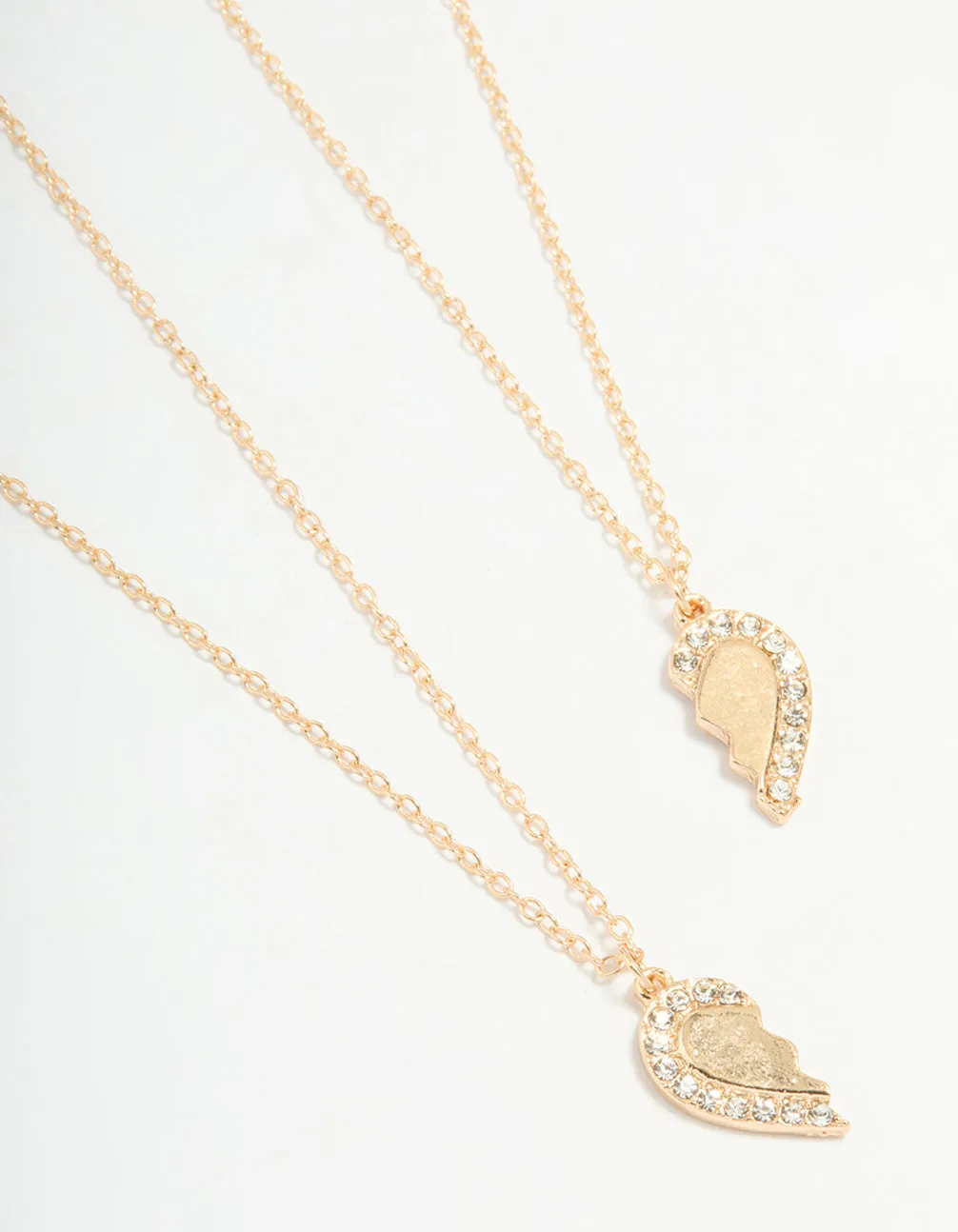 Gold Friendship Heart Diamante Necklaces 2-Pack