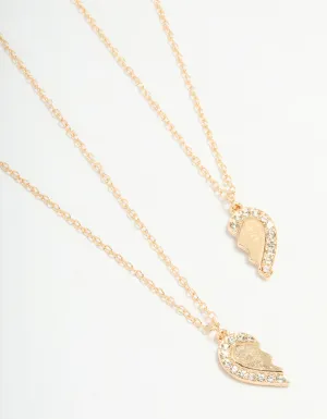 Gold Friendship Heart Diamante Necklaces 2-Pack