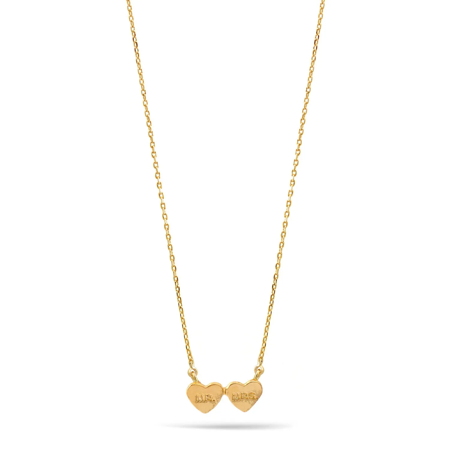GOLD MR AND MRS DOUBLE HEART PENDANT NECKLACE #N9600GLD (TG9)
