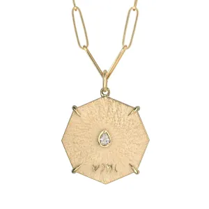 Gold Octagon "Seek" Pendant with Pear-Shape Diamond