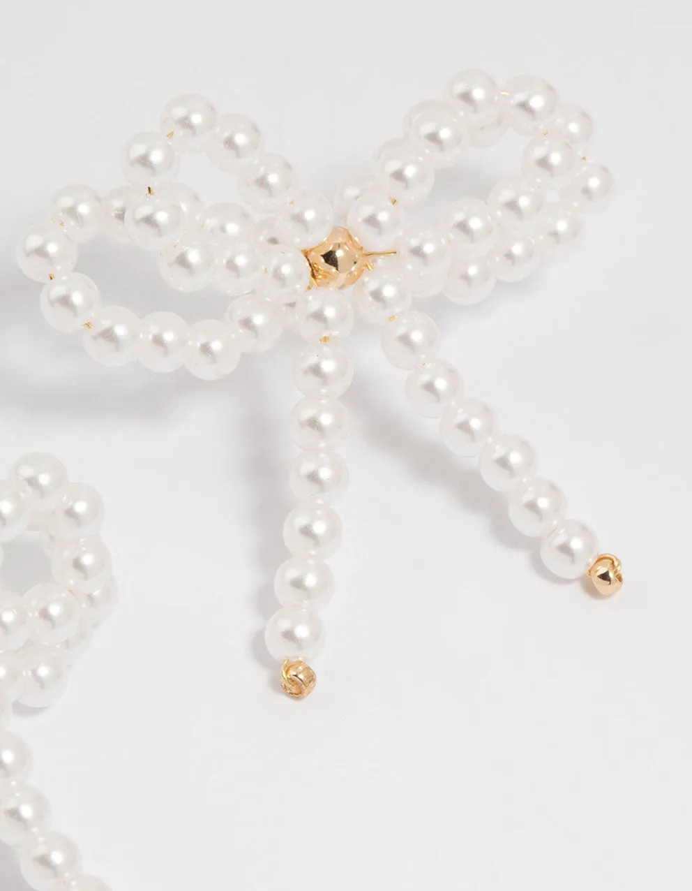 Gold Pearl Bow Stud Earrings