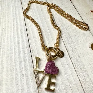 Gold Plated Byzantine Chain with an Italian Clasp Necklace and the Love word as Pendant | Erika Williner Designs